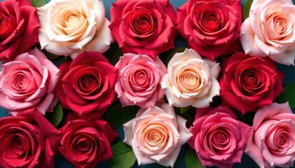 Naklejka premium Bold blooming roses arranged in a square grid , flower, repeat, vintage