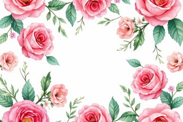 Fototapeta premium Delicate watercolor roses & leaves, repeating seamlessly , tileable, red