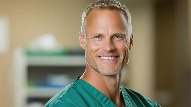 Confident Medical Professional: A close-up shot of a distinguished medical doctor, exuding confidence and expertise, with a genuine smile and compassionate gaze.