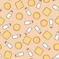 pattern design with biscuits and milk bottles