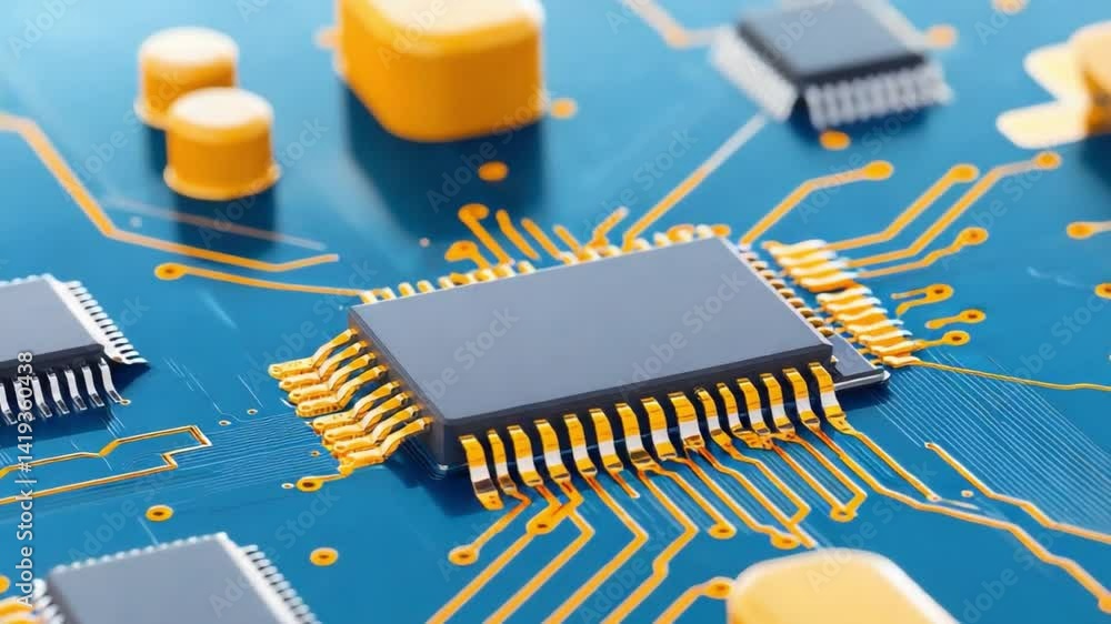 Poster technological circuitry: a close-up view of an advanced circuit board reveals intricate electronic c