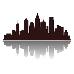 Fototapeta premium Minimalist Cityscape Skyline Vector Art with Water Reflection Monochrome Design 