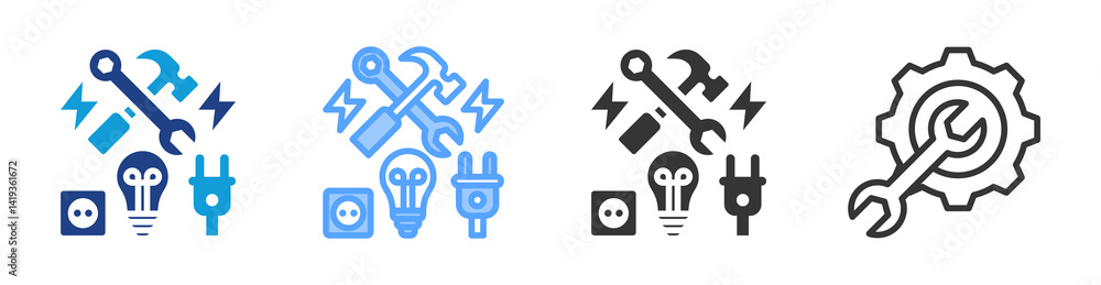 Poster equipment icon set multiple style collection