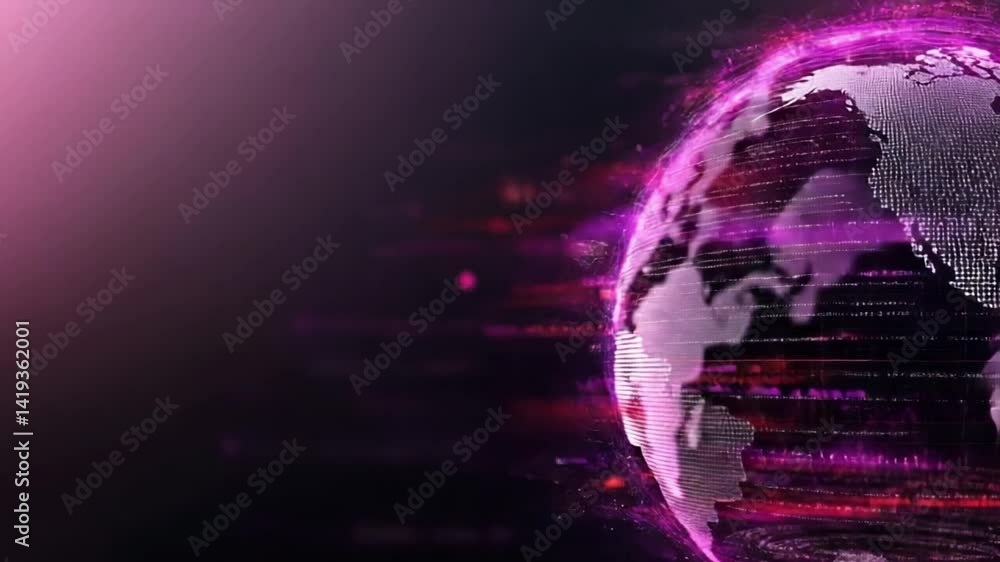 Poster global network: a stylized 3d rendering of planet earth, encased in a vibrant, pulsating aura of pin