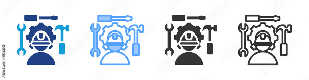 Poster planned maintenance icon set multiple style collection