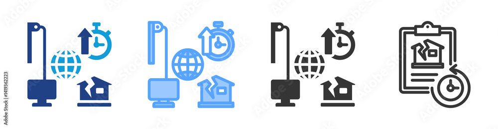 Poster Planned Obsolescence icon set multiple style collection