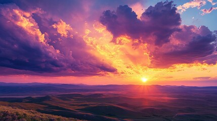 Fototapeta premium Vibrant Sunset over Rolling Hills