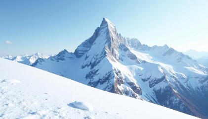 Fototapeta premium Snow-covered mountain peak, stark white landscape, ice, outdoor, clean