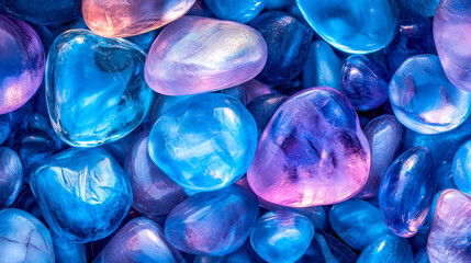 Decorative glass stones of blue color, with glossy texture. They are ideal for decoration, floristry and aquarium decoration, creating a beautiful visual effect.