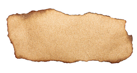 Burnt Brown Paper Piece with Dark Scorched Edges on Transparent Background