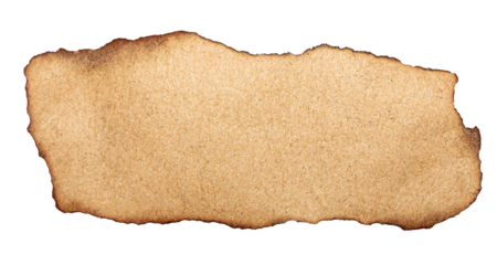 Burnt Brown Paper Piece with Dark Scorched Edges on Transparent Background