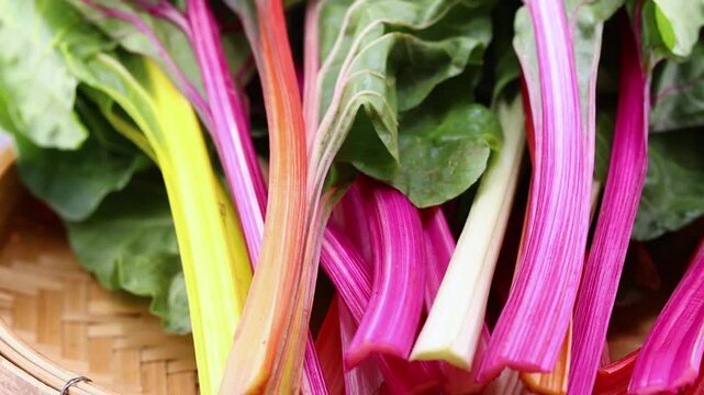 Close-up of Swiss chard in a basket
