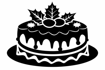 christmas cake silhouette line art vector illustration