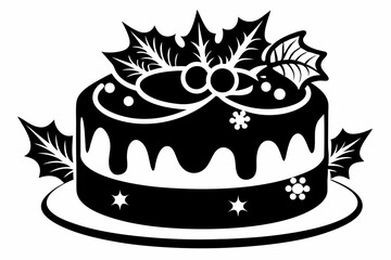 christmas cake silhouette line art vector illustration