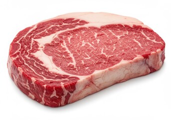 A raw ribeye steak with marbling  close up isoleted on white background