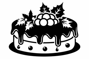 christmas cake silhouette line art vector illustration