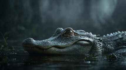 Fototapeta premium Close-Up of an Alligator's Head Emerging from Murky Water