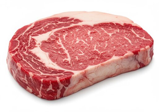 A raw ribeye steak with marbling  close up isoleted on white background