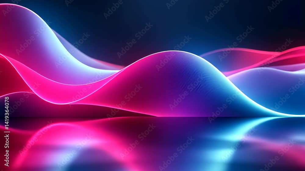 Aufkleber abstract wavy neon light forms on reflective surface with gradient colors and dark background
