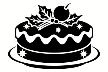 christmas cake silhouette line art vector illustration