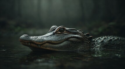 Obraz premium Close-Up of an Alligator's Head Emerging from Murky Water