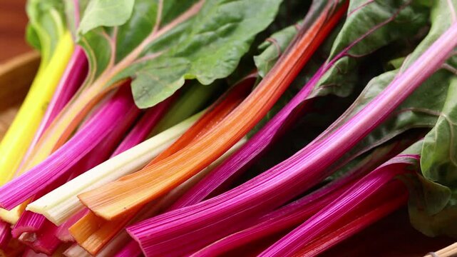 Close-up of Swiss chard in a basket