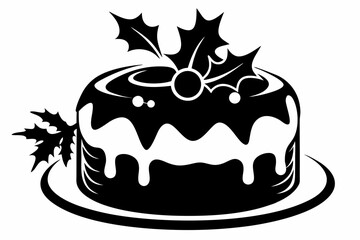 christmas cake silhouette line art vector illustration