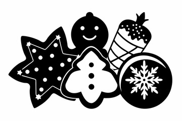 christmas cookies silhouette line art vector illustration
