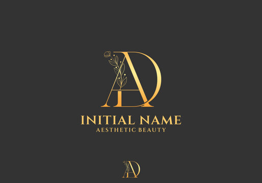 Letter AD Beauty Logo with Flourish Ornament Luxury