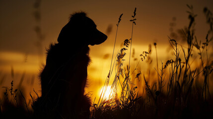 Naklejka premium Peaceful Silhouette of Dog in Field