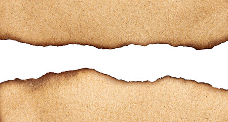 Burnt Torn Brown Paper Holes with Scorched Edges on Transparent Background for Frame Design or Creative Project