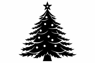 christmas tree silhouette line art vector illustration