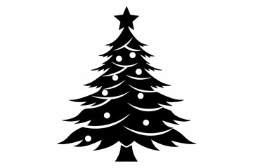 christmas tree silhouette line art vector illustration