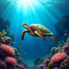 Obraz premium turtle and diver