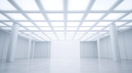 Obraz premium Empty, modern, white interior space with a gridded ceiling.