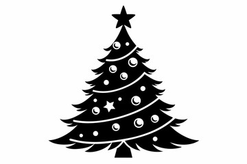 Obraz premium christmas tree silhouette line art vector illustration