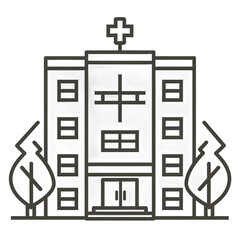 Obraz premium A modern healthcare facility with a prominent cross symbol, surrounded by trees, representing a serene environment for patient care and recovery