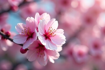 Obraz premium Vibrant pink and white sakura, full bloom, close-up view, bloom, pretty, floral