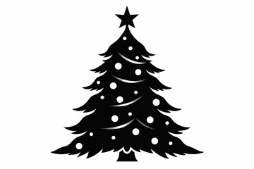 christmas tree silhouette line art vector illustration