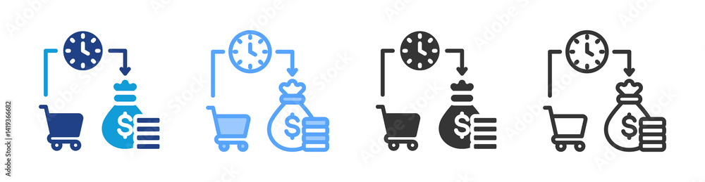 Poster market liquidity icon set multiple style collection