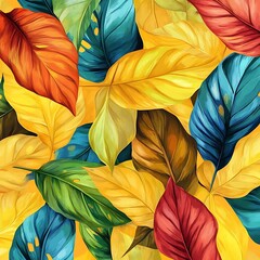Colorful autumn leaves creating a warm, vibrant background pattern