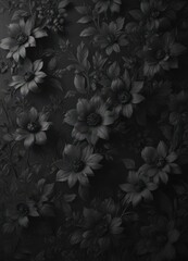 Naklejka premium Intricate black charcoal floral wallpaper, textured, elegant , dark, monochrome