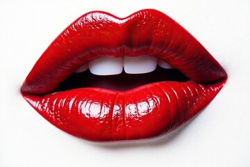 Obraz premium Bold red lip print against stark white backdrop , illustration, bold