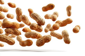 Falling Peanuts Photograph: Shelled Peanuts in Motion on White Background, Healthy Snack