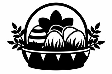 easter basket silhouette line art vector illustration