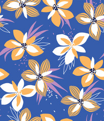 Obraz premium soft flower print. seamless background. blossom pattern on a light background with a wild flowers of different sizes artwork for tattoo, fabrics, souvenirs, packaging, greeting cards