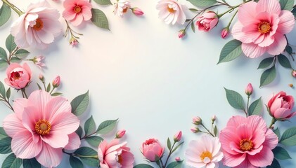 Delicate floral motif, repeating blooms, soft hues, green, graphics