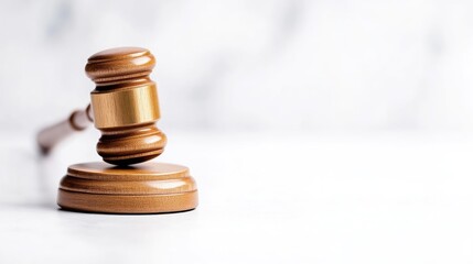 Wooden gavel resting on a stand