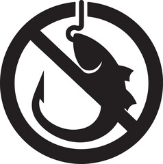 Prohibited Fishing: A symbol representing a firm prohibition of fishing. A visual communication designed for clarity and impact.