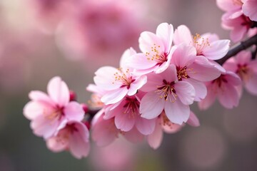 Fototapeta premium Delicate pink cherry blossoms, full bloom, soft focus, cherry tree, romantic, floral